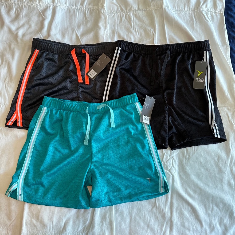 Old Navy girls athletic shorts Bundle. Size XL.  New With Tag. Black, grey, turq